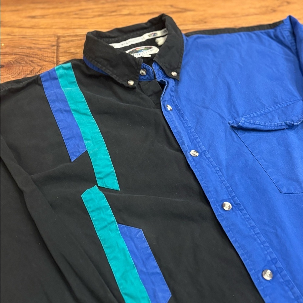 Vintage Cumberland Outfitters Western Shirt XXL Black Blue Colorblock 90s Style